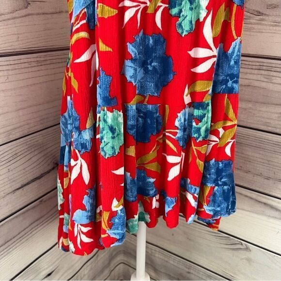 Audrey 3+1 Red & Blue Floral Print Tunic Length Tank Top - Picture 3 of 7